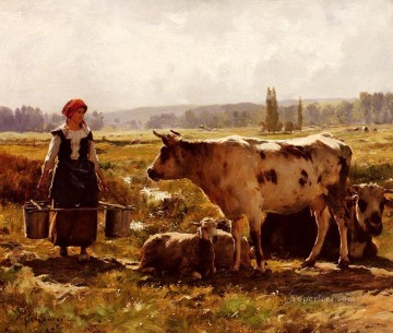Cattle Cow Bull Painting - La Laitiere farm life Realism Julien Dupre